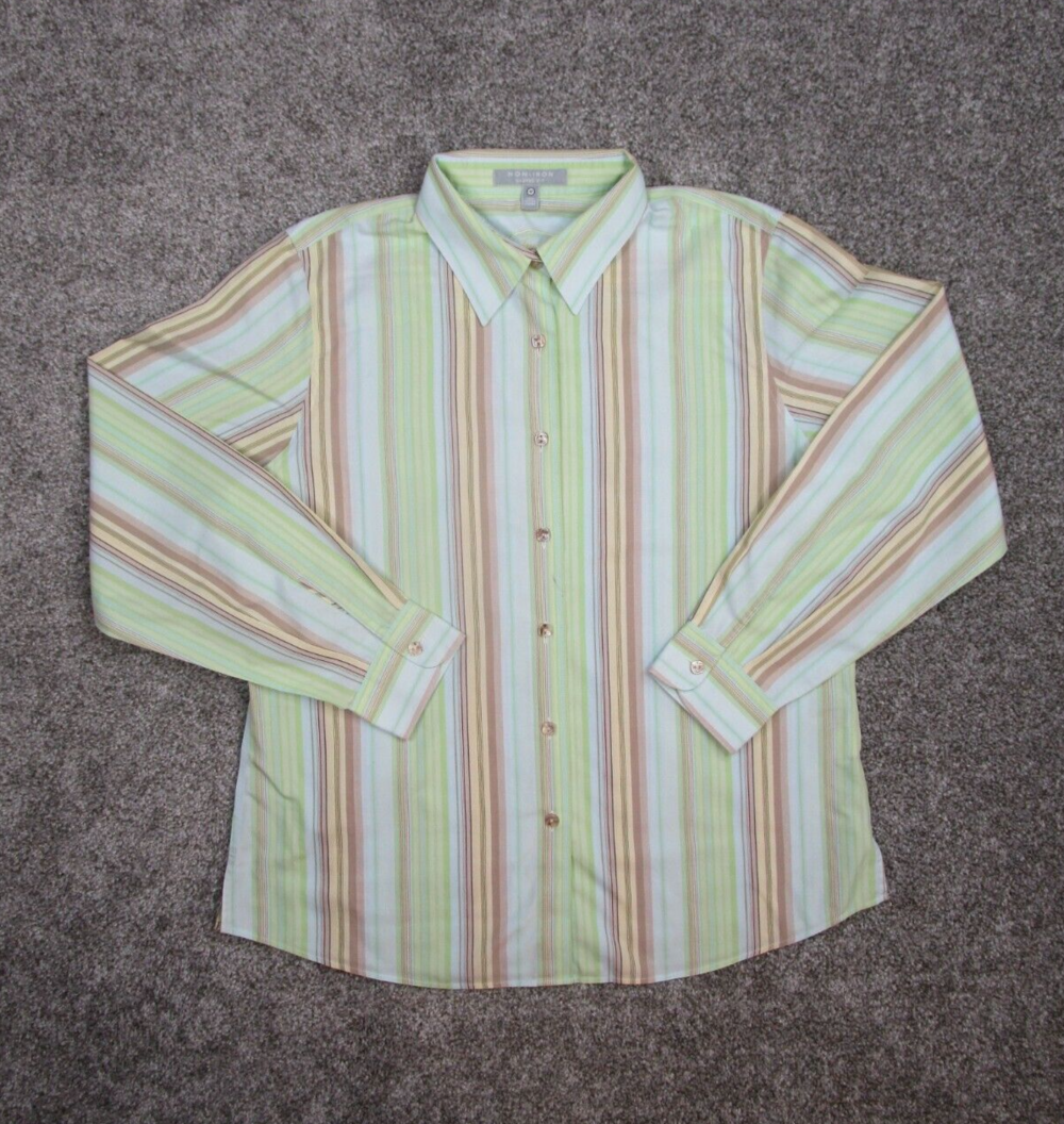 Foxcroft Shirt Women Sz 12 Striped Shaped Blouse Career Office Professional